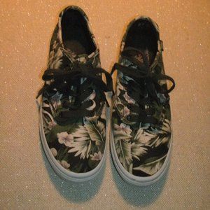 Vans Off The Wall Tropical Floral Green & White Sneakers Gym Shoes women sz 9.5